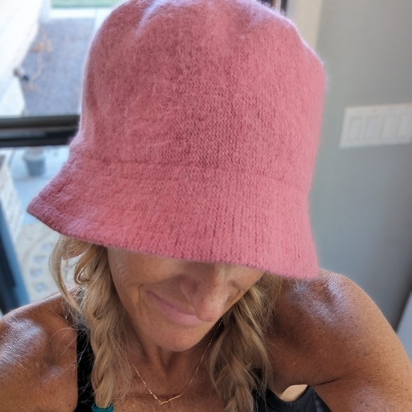 Betmar 100% Angora Fuzzy Pink Bucket Hat – Cloche Style Soft Winter Hat OS